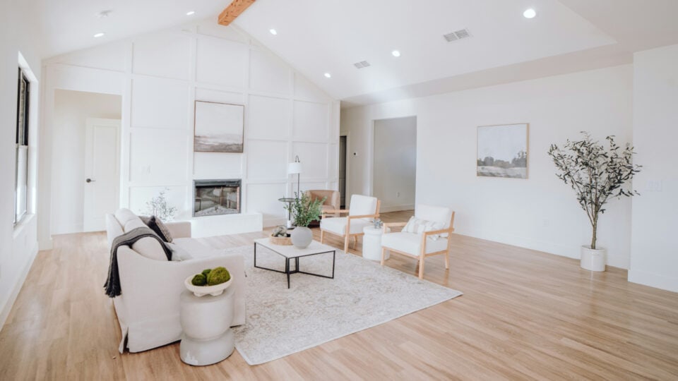 modern sitting room with a laminate floor