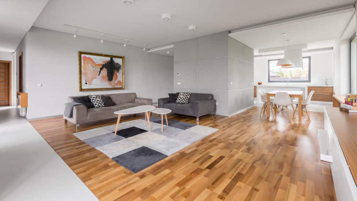 modern lounge with wood flooring